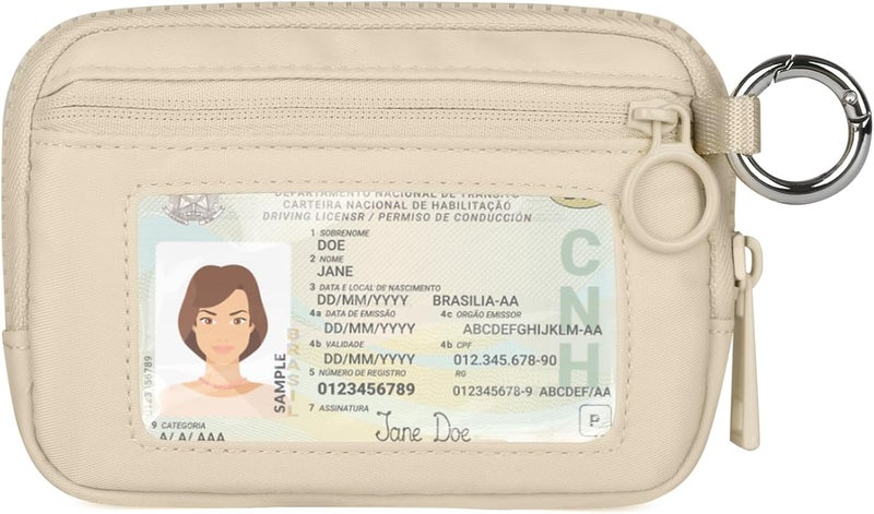 DiDida The Iris Wallet Zip Card Case with ID Window Purses for Women Coin Purse with Zipper Mini Portable Keychain Wallet, Light khaki - Image 1